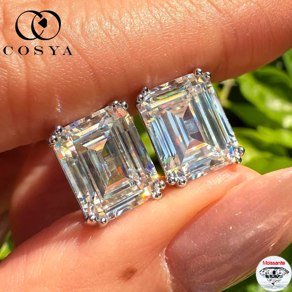 

COSYA 4ct Emerald Cut Moissanite Stud Earrings for Women D Color VVS1 Lab Diamond S925 Sterling Silver 18K Gold Earrings Jewelry