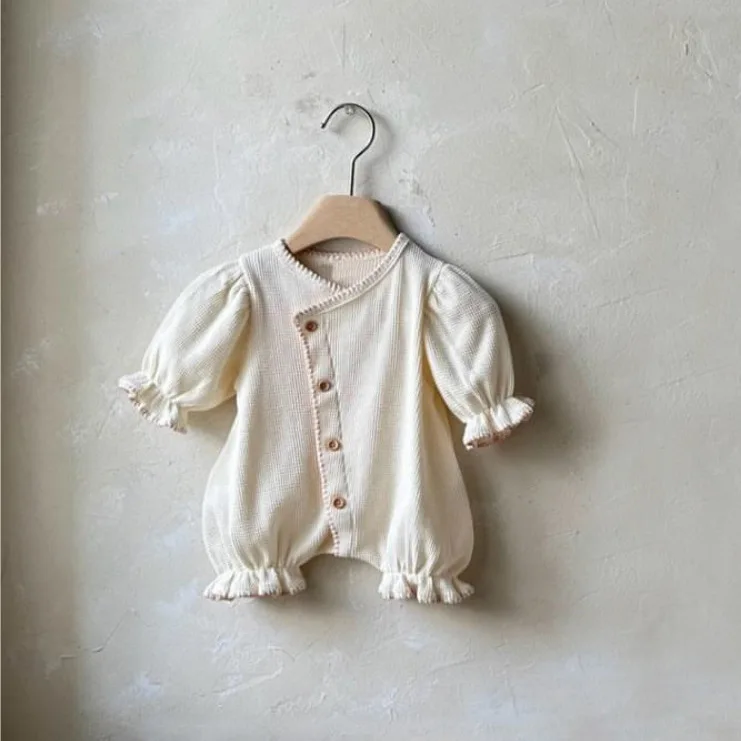 2026 Spring New Baby Long Sleeve Romper Solid Cute Infant Girl Waffle Cotton Jumpsuit Loose Casual Newborn Clothes 0-24M