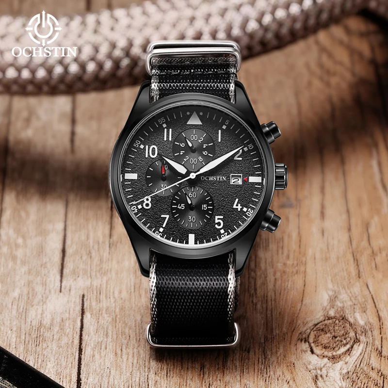 OCHSTIN Pilot Series Original Multifunction Quartz Movement High-Grade Nylon Belt Wristwatch Men's Waterproof Classic Clock