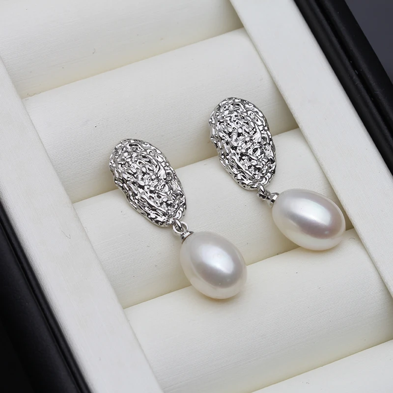 White Pearl Earrings Genuine Natural Freshwater Pearl 925 Sterling Silver Earrings Pearl Jewelry For Wemon Wedding Gift