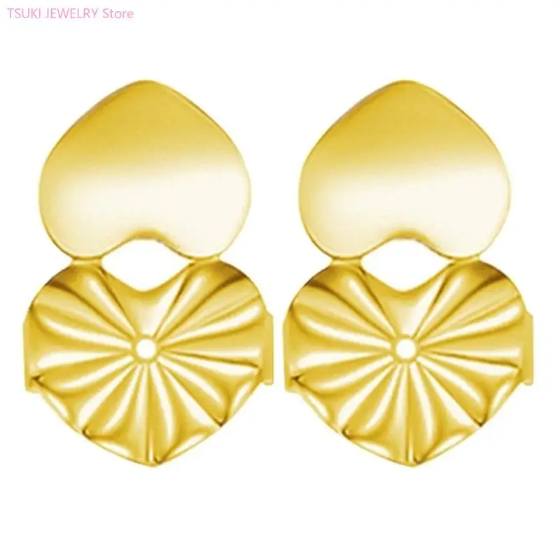 62KE Fashionable Earplug Backs Practical Earring Backs for Droopy Ears Large Heart Lifter Support for Heavy Earrings