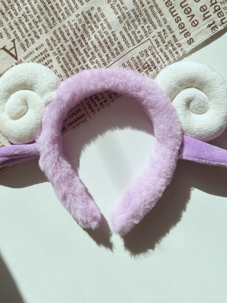 New Cute Pueple Sheep Horn Plush Hair band Autumn and Winter Women Face Wash Dragon Year Children\'s Headband Cartoon Headwear