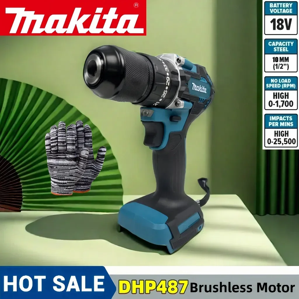 

Makita DHP487 13 мм беспроводная ударная дрель 18 в электрическая переменная скорость бесщеточный двигатель ударный электроинструмент дрель