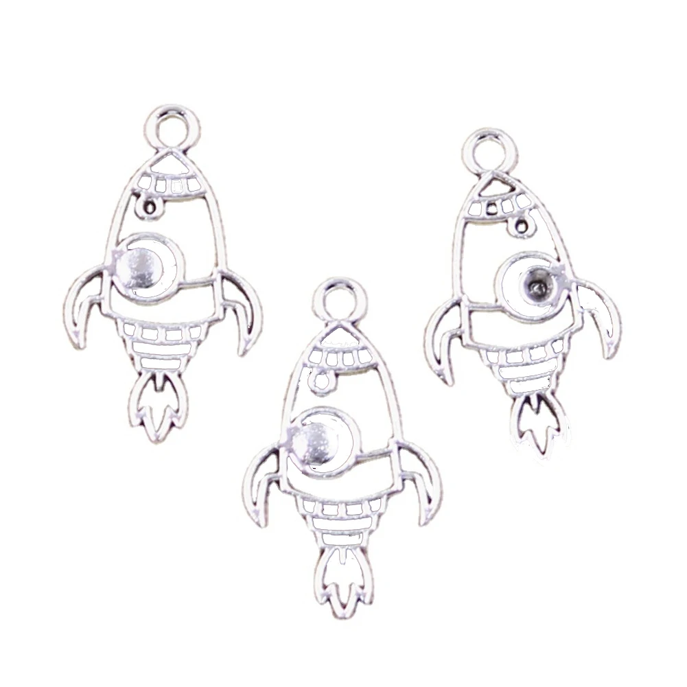 15pcs Charms Spaceship Rocket Missile 28x16mm Antique Silver Color Pendants Making DIY Handmade Tibetan Finding Jewelry