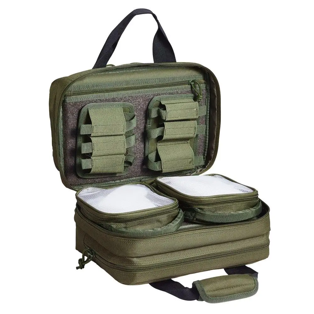 

for 2 Pistol Tactical for shooting Bag with for 2 Pistol Pouches Green Lockable Zipper for shooting Range Outdoor