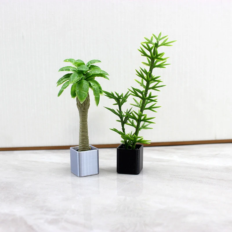 1Pcs 1:12 Dollhouse Miniature Bamboo Coconut Tree Potted Model Doll Home Plants Decor Toy Micro Landscape Ornament