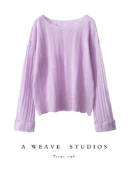 CHICUU Women 100% Cashmere Sweater Spring Summer Hollow Pullover Luxury Grace Style Cashmere Knitwear Long Sleeve Pullover Tops