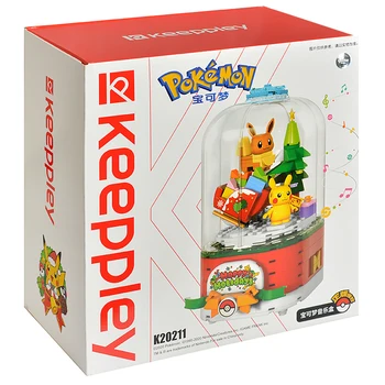 ポケモンフィギュアピカチュウイーブイ回転クリスマスオルゴール組み立てブロックおもちゃデスクトップ装飾モデル子供のおもちゃのギフト