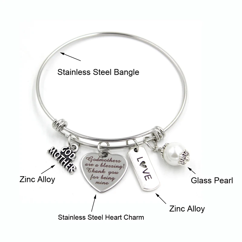 Stainless Steel Expandable Wire Bangle Women Jewelry Godmother Charm Bracelet Bangles God Mother Gifts Bijoux Pulsera
