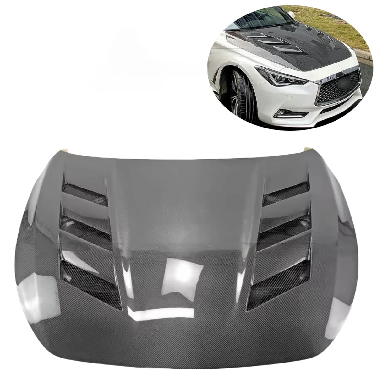 

Карбоновый капот AM Style для Infiniti Q60 Q60S CV37 с вентиляционными отверстиями