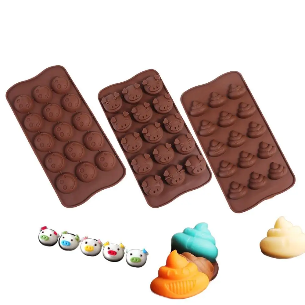 Smile Face Pig Shaped Mini Poop Chocolate Mold Funny 15 Grids Candle Mold Personalized No Stick Poop Silicone Mold Fondant