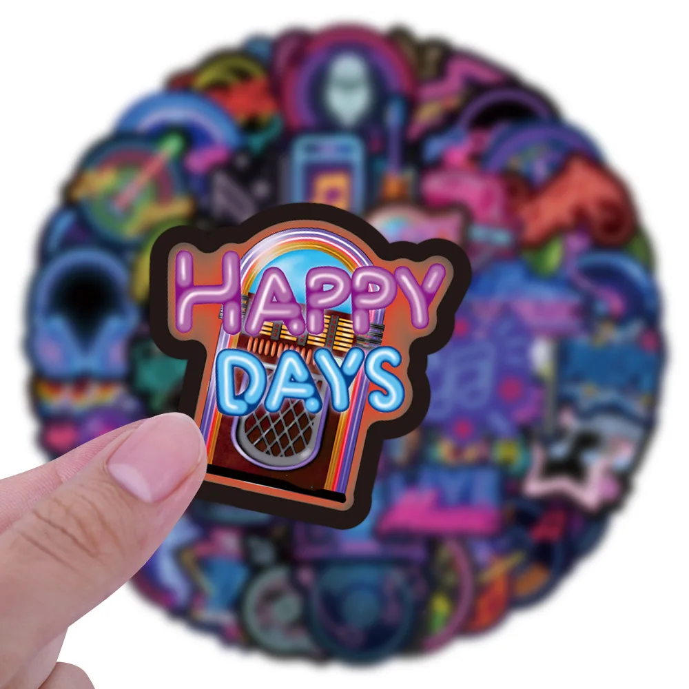 

10/55PCS Neon Music Element Stickers Aesthetic Cartoon Colorful Graffiti for Water Cup Computer Notebook Stationery Luggage