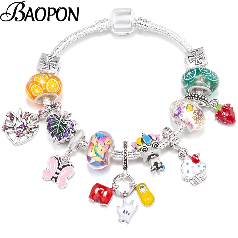 

Summer New Charm Bracelets Fits DIY Butterfly Strawberry Pendant Bracelet Bangles For Women Men Bijoux Pulseras Jewelry Gift