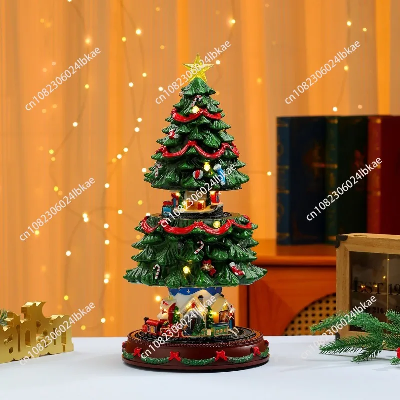 New music luminous rotating lifting resin Christmas tree ornament Christmas gift Christmas ornament gift