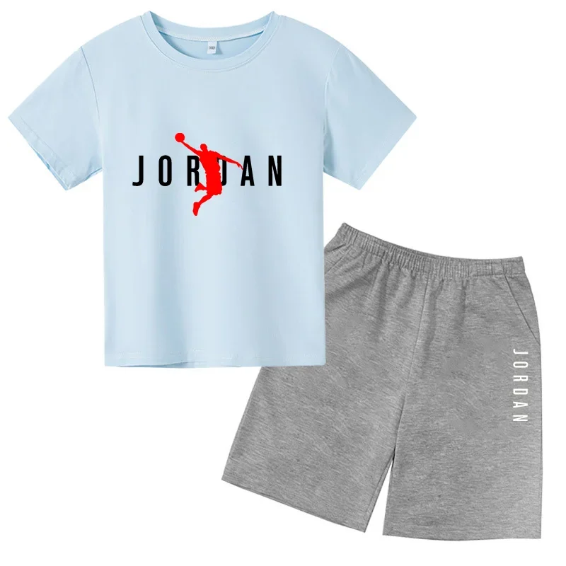 Children's Student Teen Summer Brand T-shirt Top + Shorts 2pcs Set Boy Girl Fashion Casual Sports Basketball Star Kid Clothes