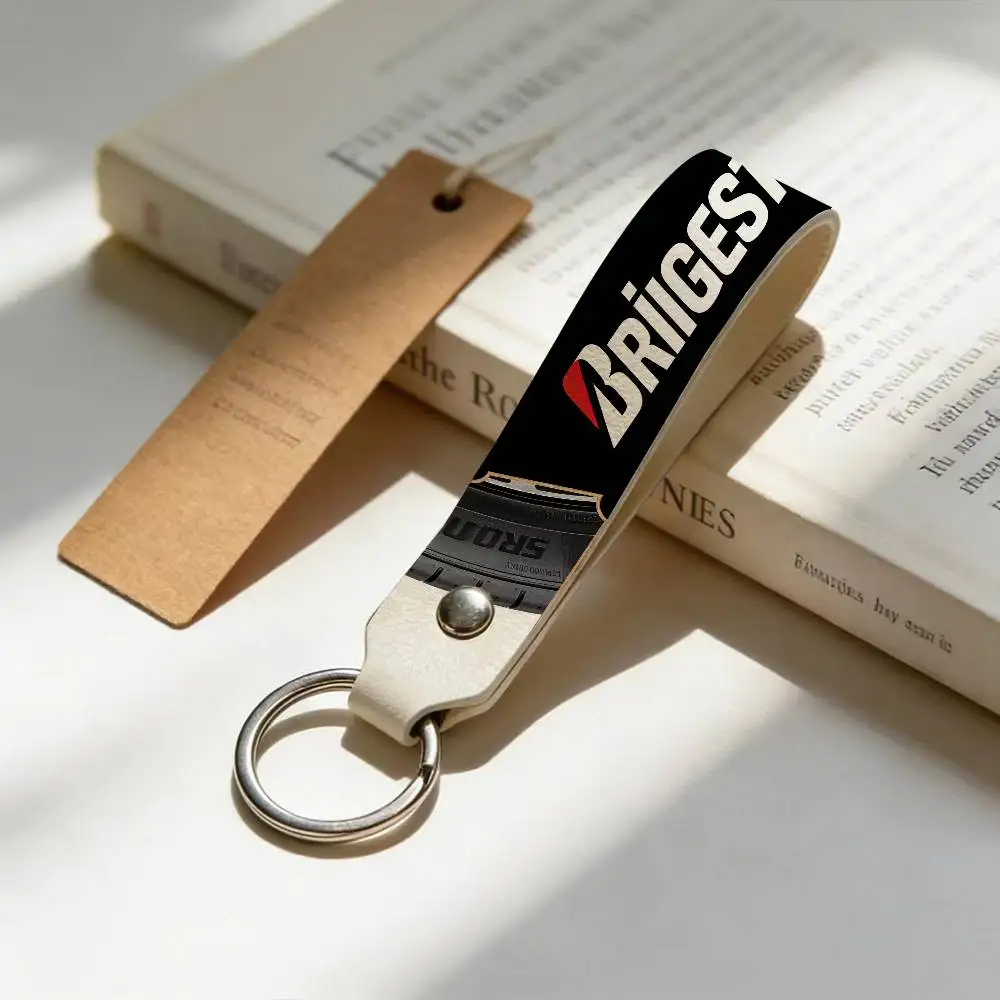

For Logo Bridgestone High Quality PU Leather Moto Keychain Vintage Style Key Pendant For Scooter Motocross