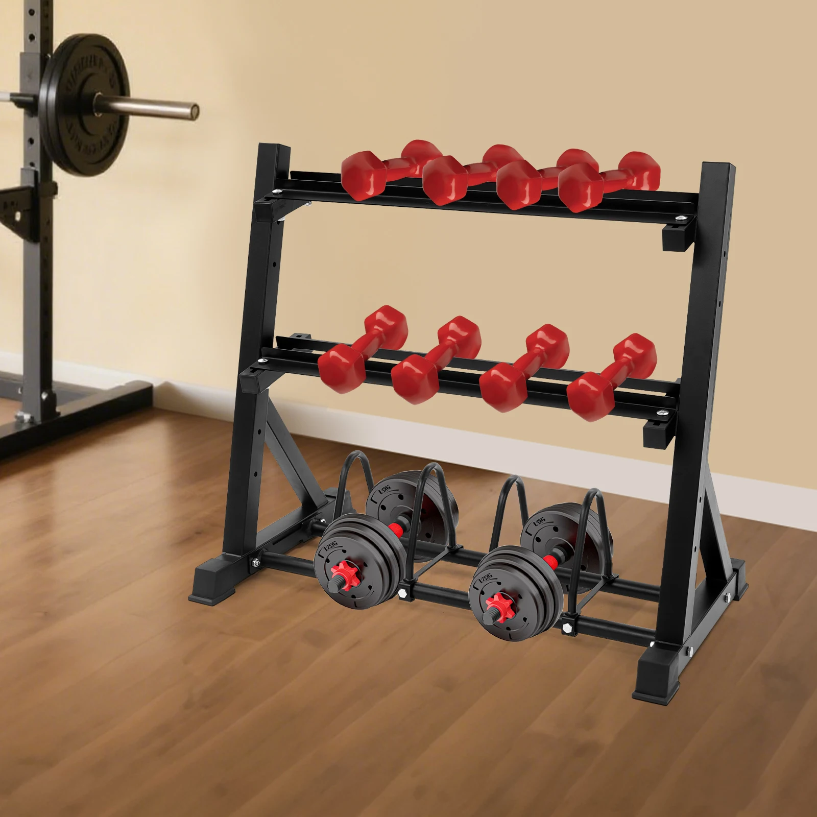 Estante para mancuernas de 3 niveles, soporte de almacenamiento de peso ajustable, capacidad de 300kg/661lbs para gimnasio en casa y equipos de fitness