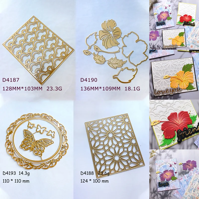 Floral Hibiscus Butterfly Lace Frame Background Metal Cutting Dies for Scrapbooking Card Making DIY Album Paper Craft Embossing