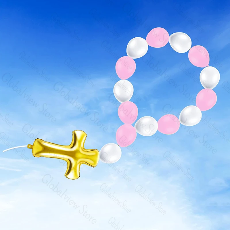 Taufe Kreuz Ballon Dekorationen DIY Gesegneter Rosenkranz Ballon Kit Taufe Tag Dekor Jungen Mädchen Goldenes Kreuz Folienballon – Detail 2