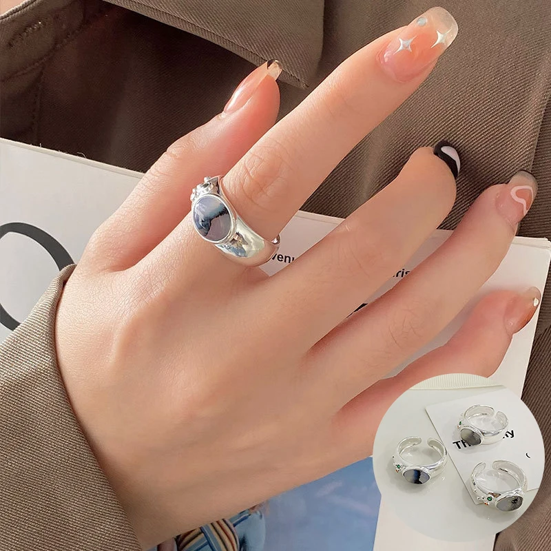 

100% 925 Sterling Silver Agate Geometric Open Ring for Women Girl Fashion Round Design Jewelry Birthday Gift Dropshipping