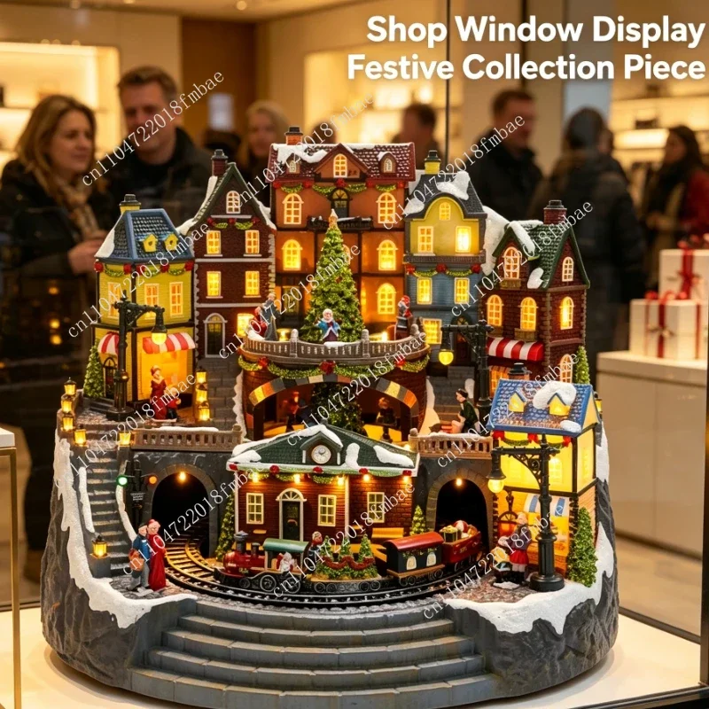 Musical Christmas Village With Rotating Train And Led Lights For Mantel Piece Display Home Furniture Utility Equipment Gear