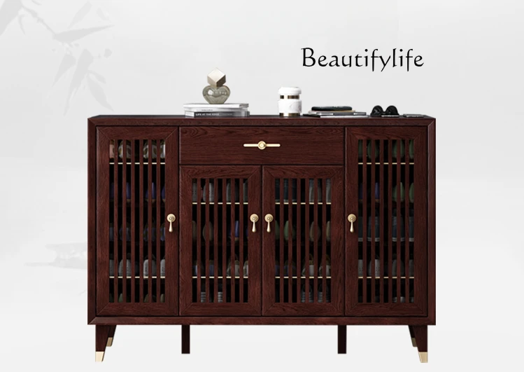 Solid Wood Chinese Style Breathable Shoe Cabinet Large Capacity Household Entrance Cabinet