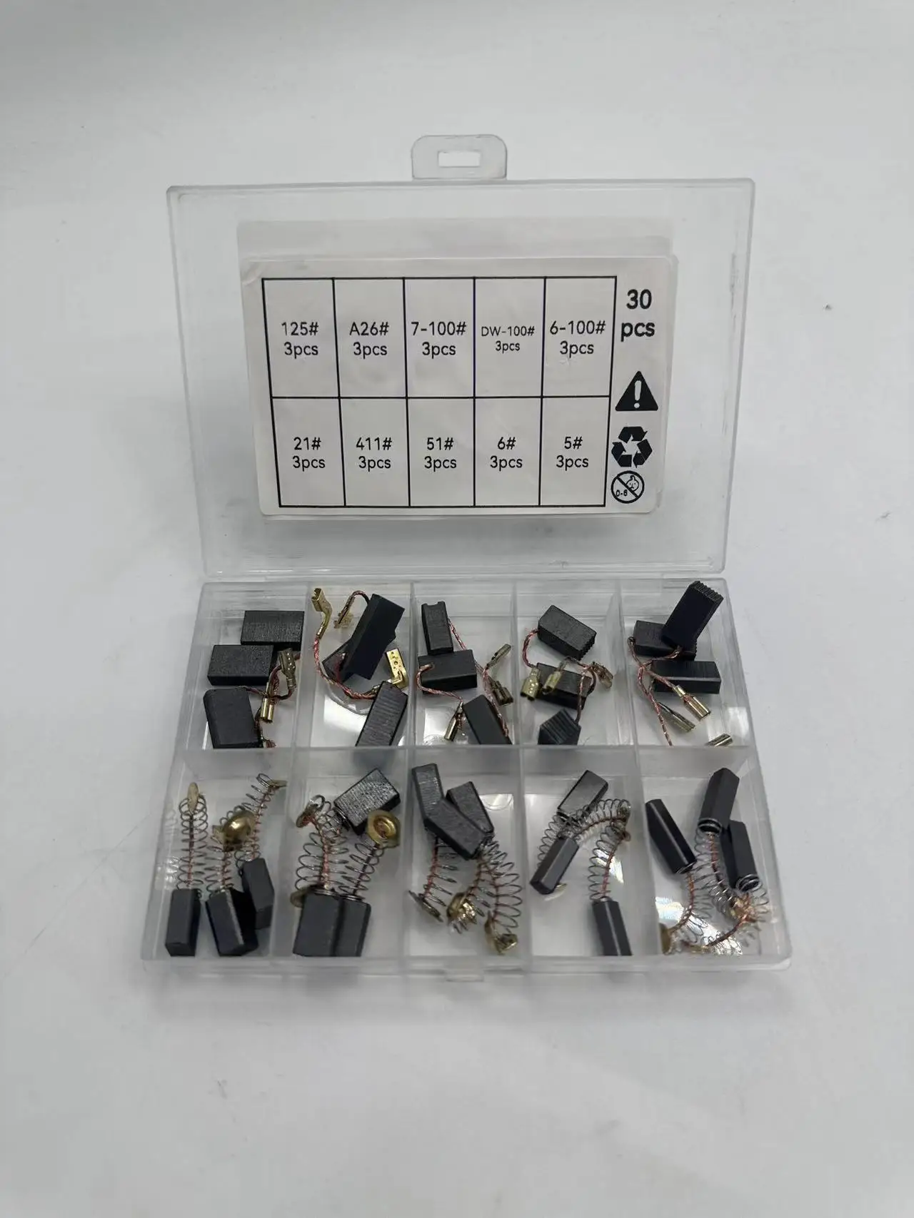

Set of 30 Carbon Brushes, 10 Specifications - Metal, Copper Oxidation, Anti-Slip Grooves, Wear-Resistant - Ideal for Power Tools Repair and Maintenance