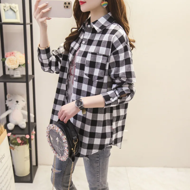 Brand Casual Women's Plaid Shirt 2023 Autumn New Boutique Ladies Loose Blouse and Tops Female Long Sleeve Blouses Clothes