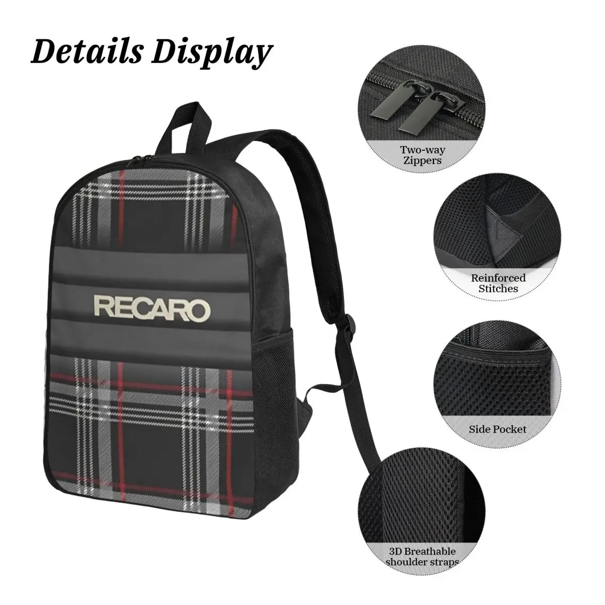 Tartan Plaid Recaros Backpack Student BookBag School Bag Shoulder Bags 3ps Insulated Lunch Bag Pencil Case view 5
