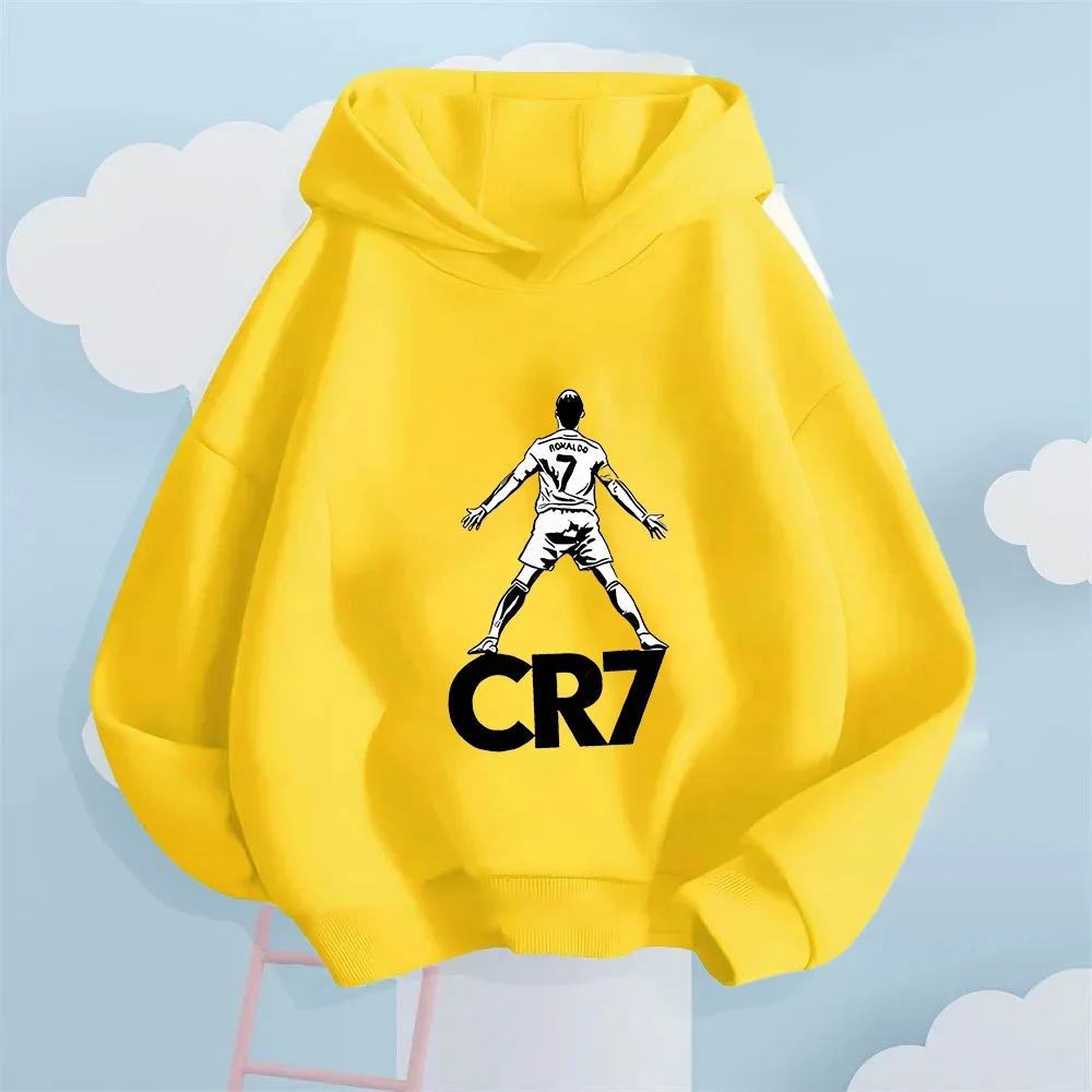 CR7 Hoodie, Unisex-Kapuzenpullover mit Kordelzug, Ronaldo-Fußballspieler-Silhouette auf der Vorderseite, sportlich, lässig, langärmelig – Detail 6