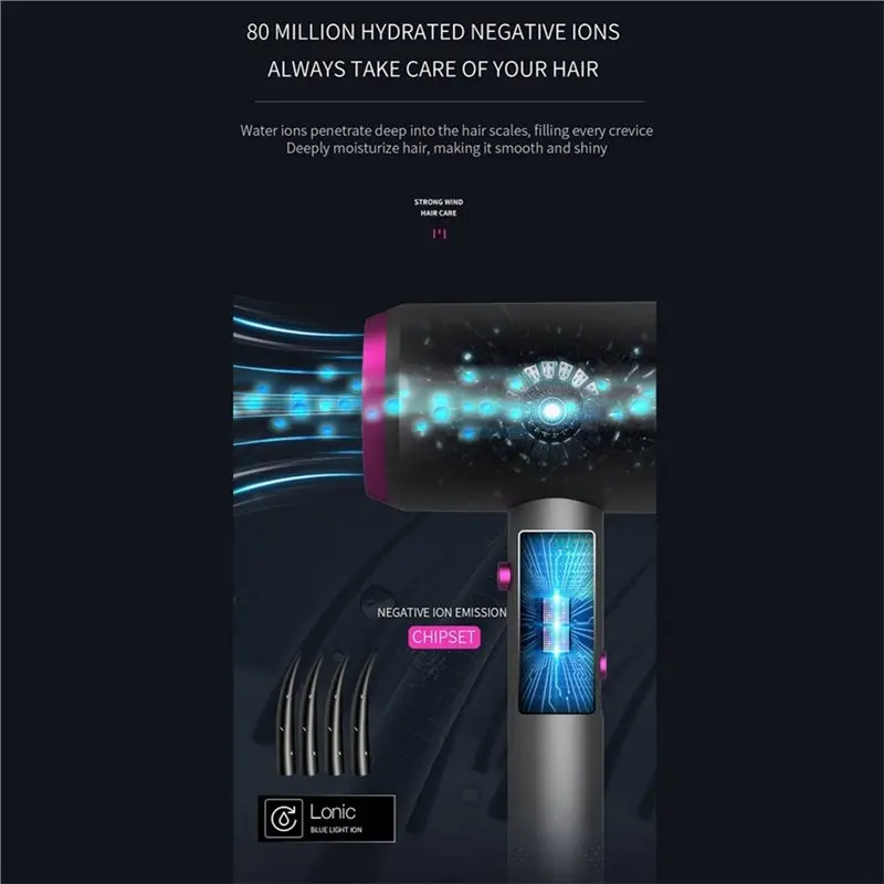 KEOL-Hair Dryer Household Negative Does Not Hurt Hair High-Power Hot & Cold Air Silent Hair Dryer With Blue Light EU Plug