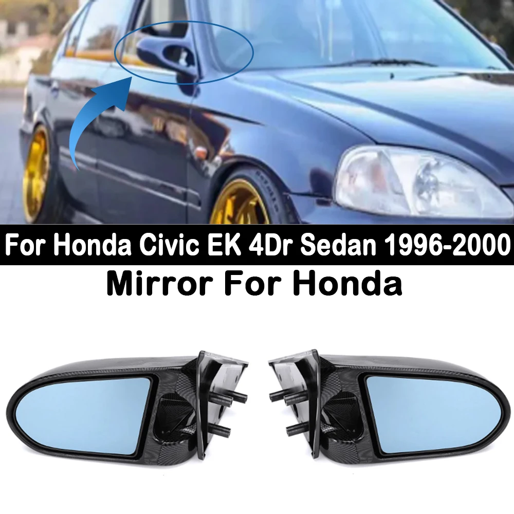 Pair Spoon Style Car Side Wing Mirror Manual Adjustable Rearview Mirror For Honda Civic EK 4Dr Sedan1996-2000 Glossy Black