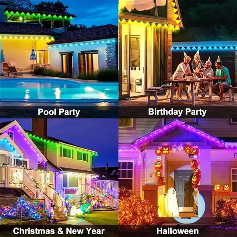 RGBIC Eaves Lights RGBC Pixel 16M Colors Individual Bead Control APP/Remote/Voice Music Sync IP67 UL for Roof/Christmas Holiday