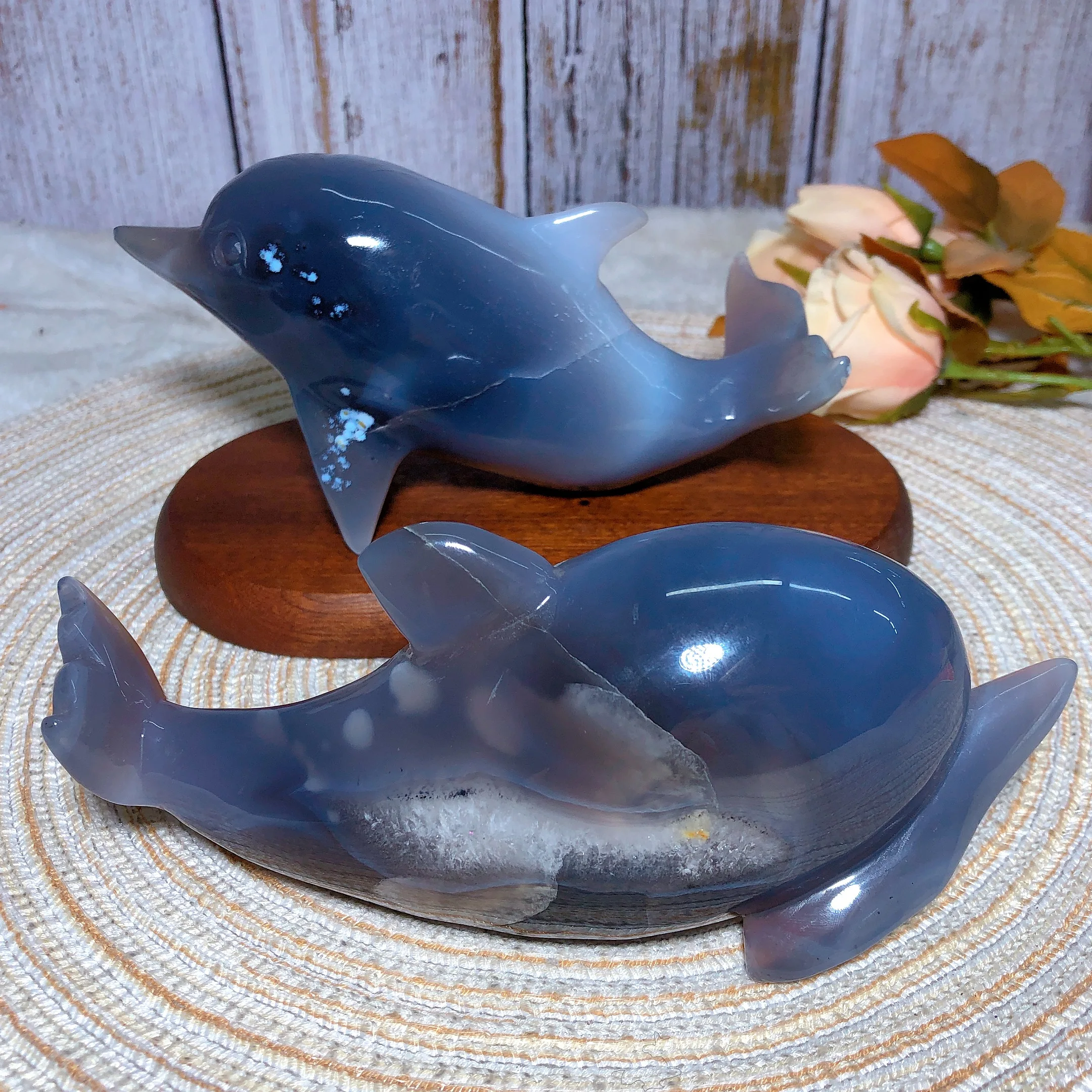 Natural Crystals Druzy Agate Dolphin Beauty Carving Mineral Energy Children Statue Home Decorations Holiday Gift