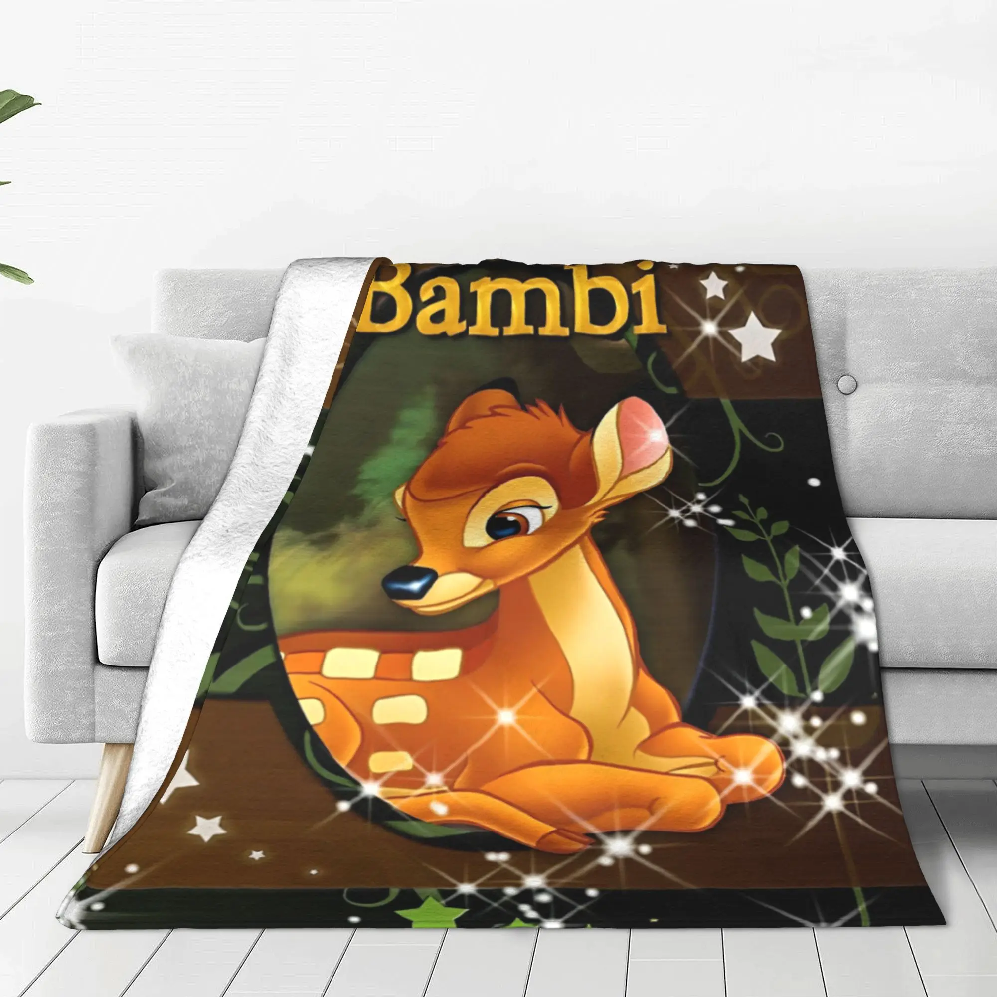 Bambi Deer Rabbit Cartoon Anime Coral Fleece Plush Throw Blankets Cute Blanket for Home Outdoor Warm Outdoor Breathable