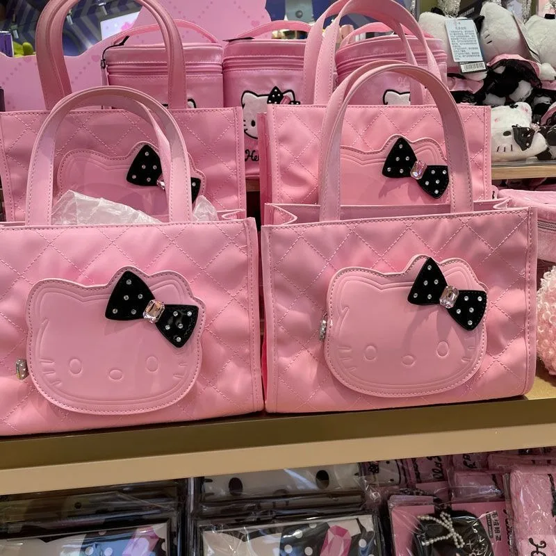 

Милая блестящая маленькая сумка-тоут Sanrio HelloKitty 24 см, портативная, легкая, прочная, мягкая, с мультяшным аниме-дизайном, кавайная, для подарков
