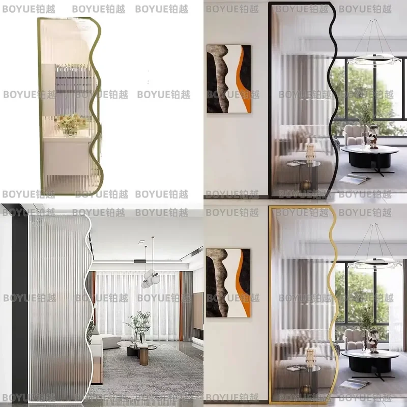 Nordic Light Luxury Fluted Glass Partition Modern Minimalist Room Divider for Living Room Entrance Bathroom Hotel Screen