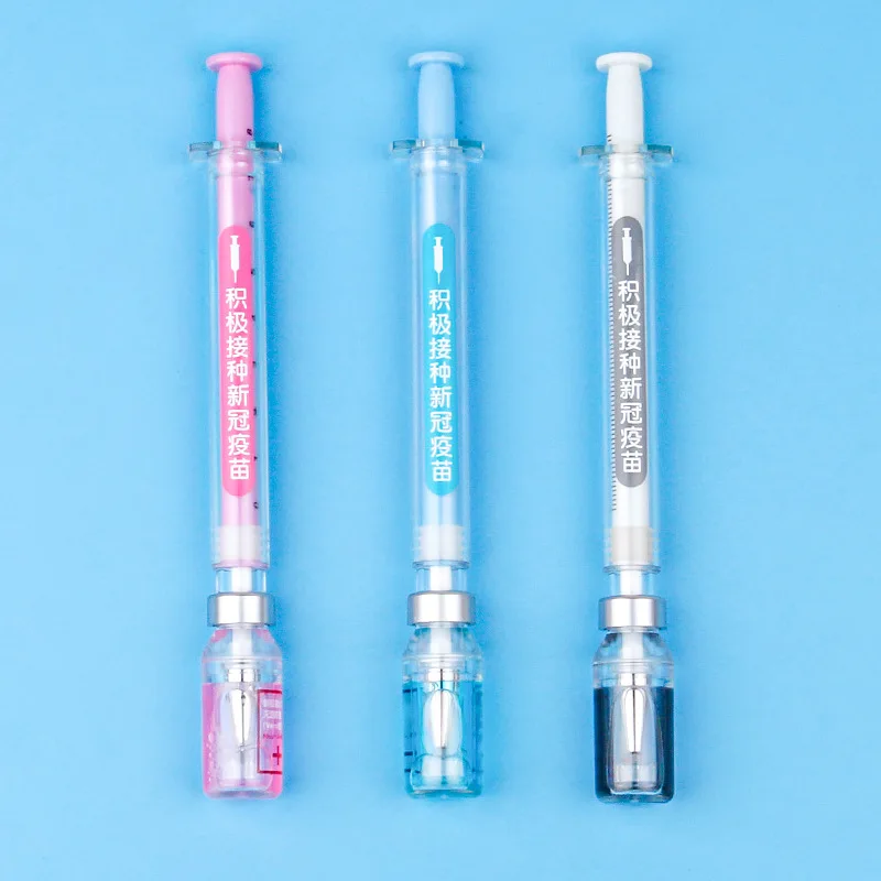 

24Pcs Cute Pen Simulation Vaccine Syringe Gel Pen Kawaii Office Accessories Stationery Realistic Syringe Shape Water Pens