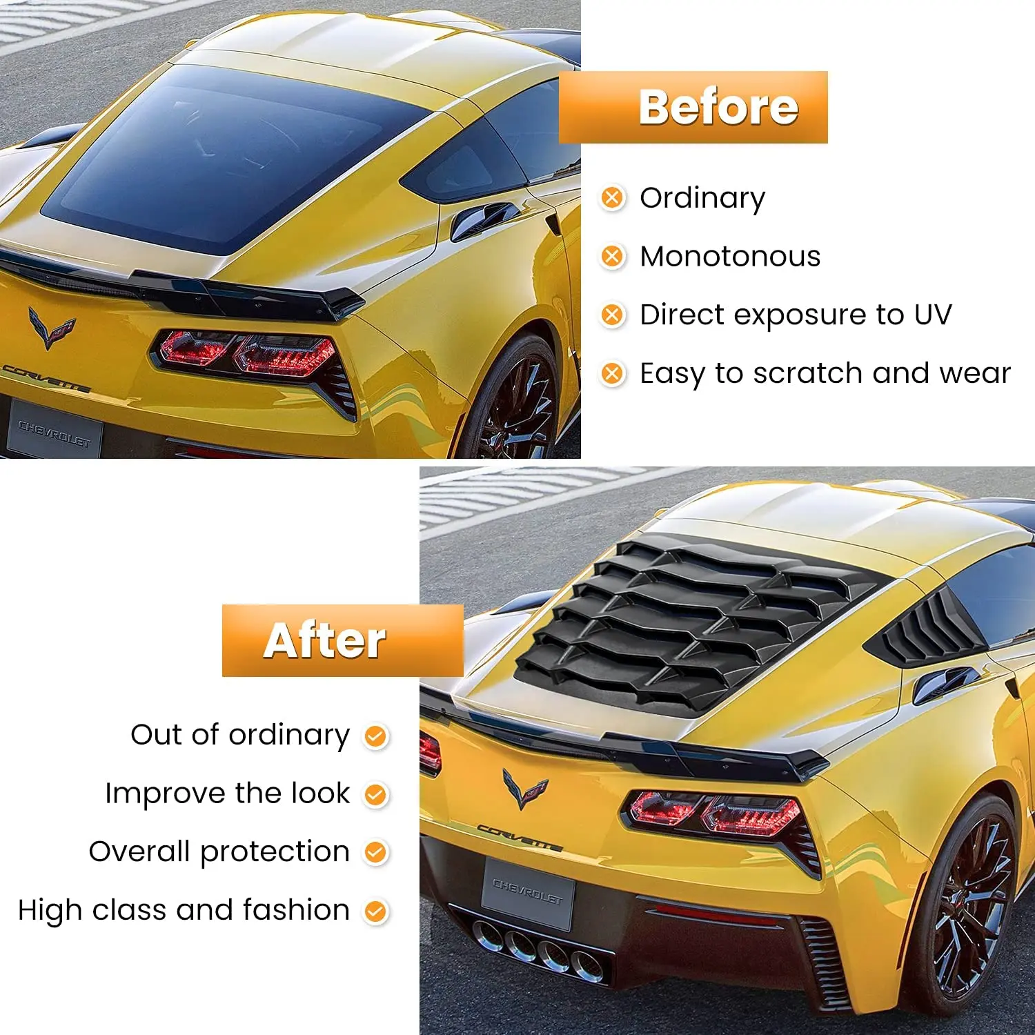 MX Rear & Side Window Louvers Windshield Sunshade Covers for Corvette C7 Stingray Grand Sport Z51 Z06 ZR1 2014 - 2019