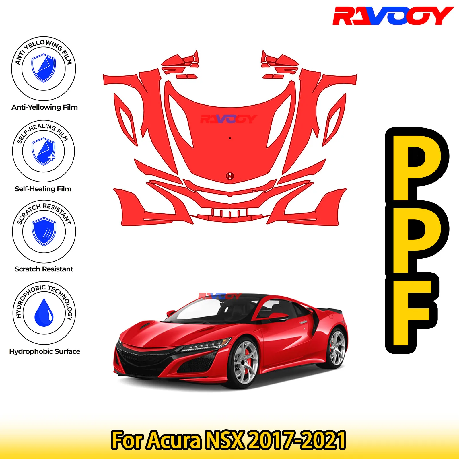 

For Acura NSX 2017-2021 Glossy Matte Black Precut front PPF Kit Paint Protection Film