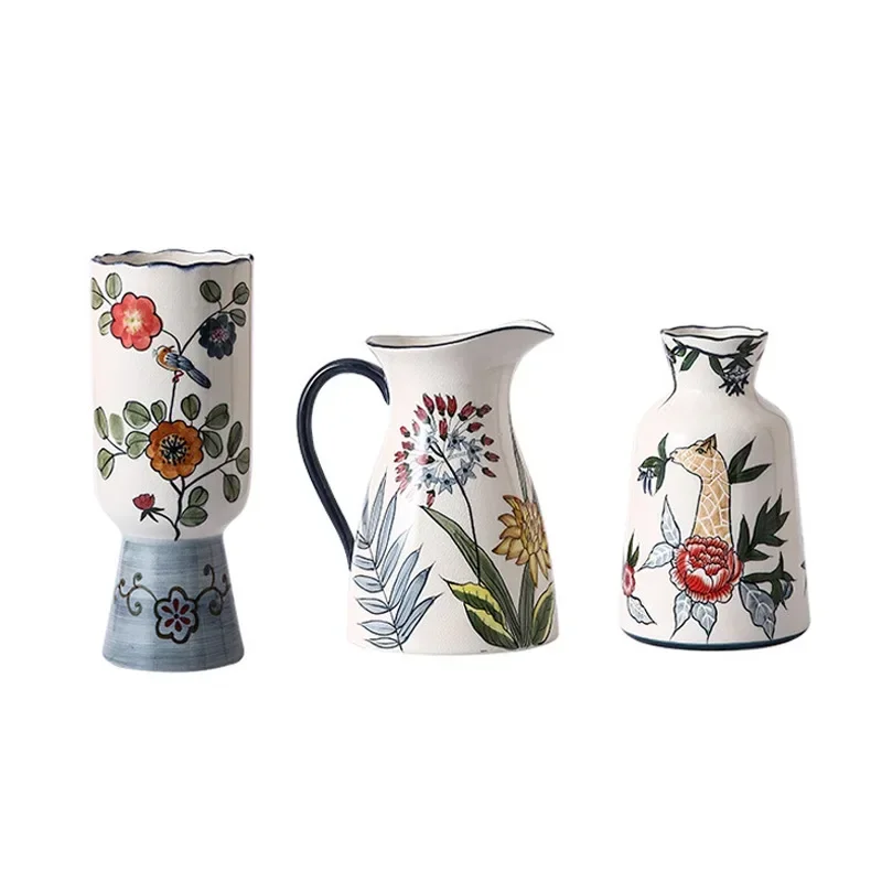 

Rural style ceramic decorative vases decor hand-painted modern light luxury flower arrangement flower vase home decor