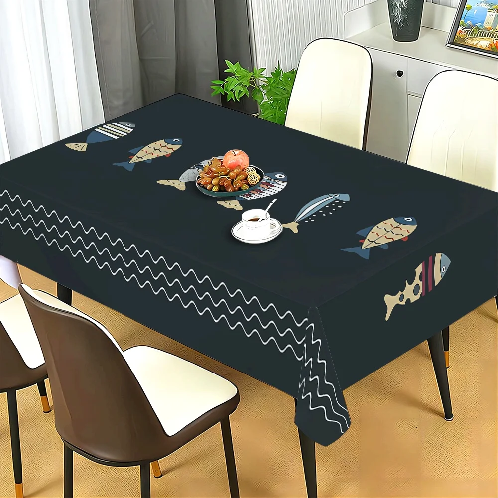 JIT + 1pc polyester tablecloth, fish-themed tablecloth, simple printed tablecloth