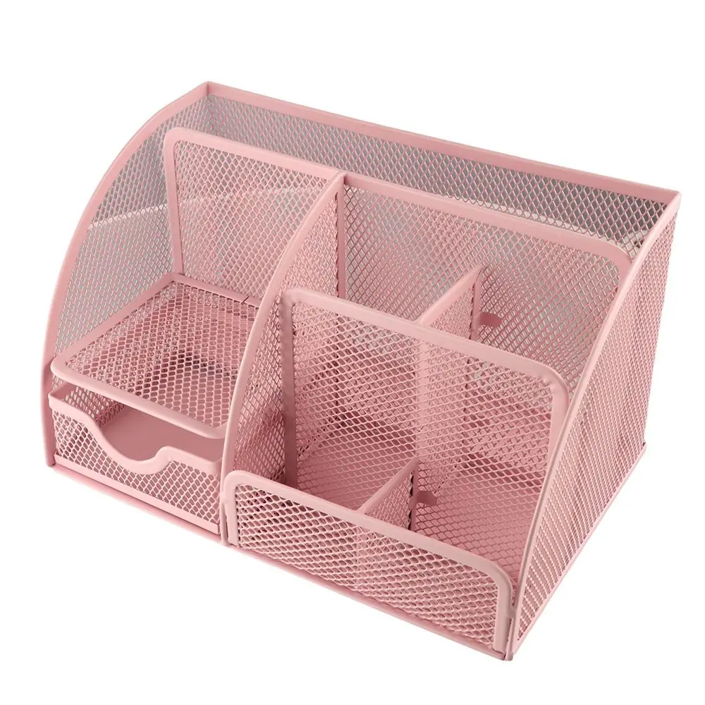 Creative Multi Grid Pen Holder Metal Mesh 6 Compartments Desk Organizer 1 Drawer Thickened Sundries Storage Box