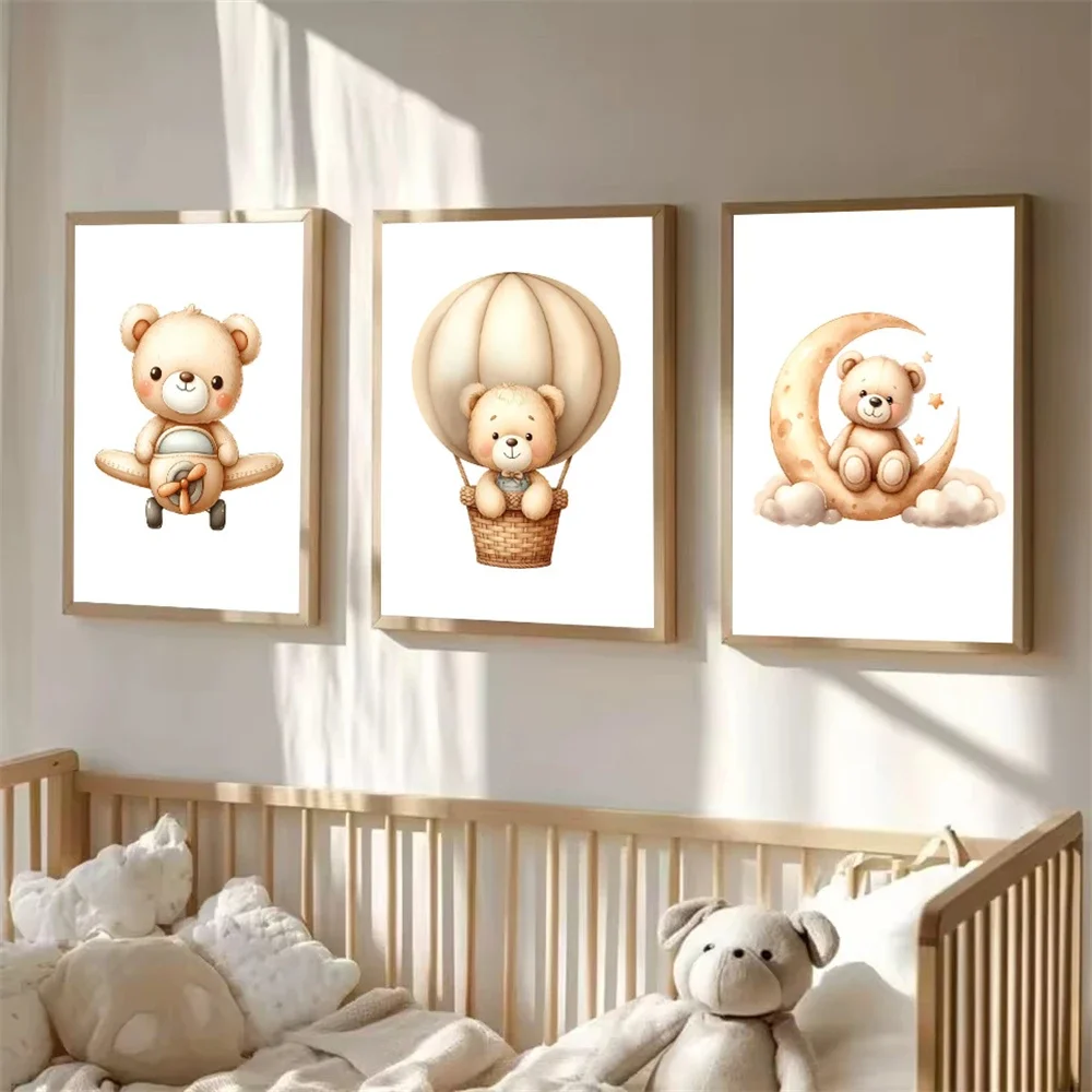 

Bohemian Style Teddy Bear Animal Nursery Canvas Poster Cloud Moon Balloon Bears Wall Art Prints Pictures Baby Kids Room Decor