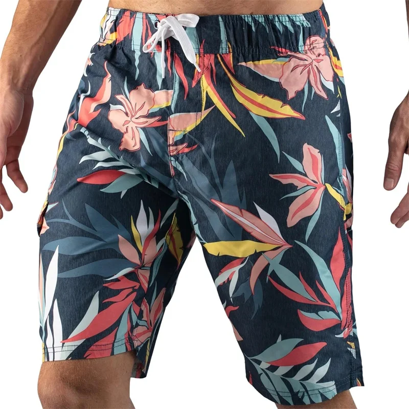 

Vintage 3d Printed Flower Beach Shorts For Men Tropical Leaf Graphic Swimming Trunks Summer Surfing Board Shorts With Drawstring