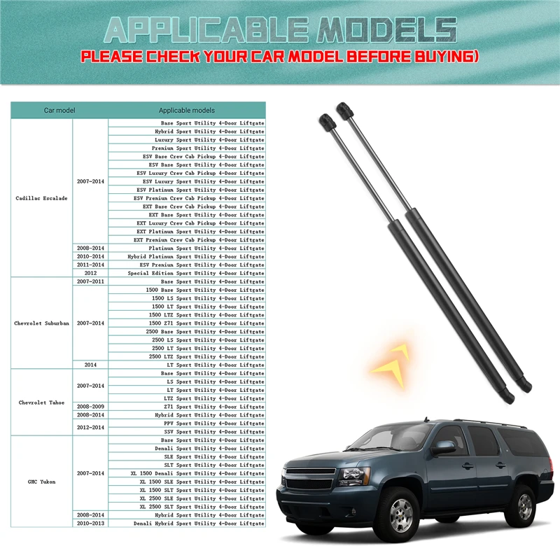 Suporte de elevação traseira da bagageira para Chevrolet Suburban 1500, 2007-2014, Chevrolet Tahoe, GMC Yukon 2007-2013, Struts Choques Molas de gás