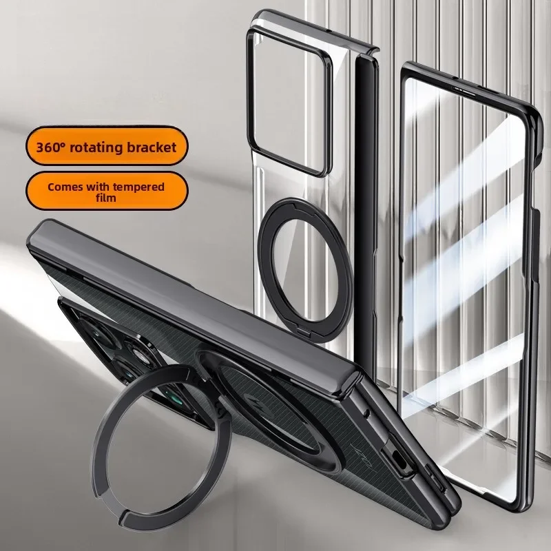 Capa para Motorola RAZR Fold com Magsafe, Transparente Eletroplaqueada em PC, Suporte de Anel Magnético Giratório 360°, Capa de Vidro HD