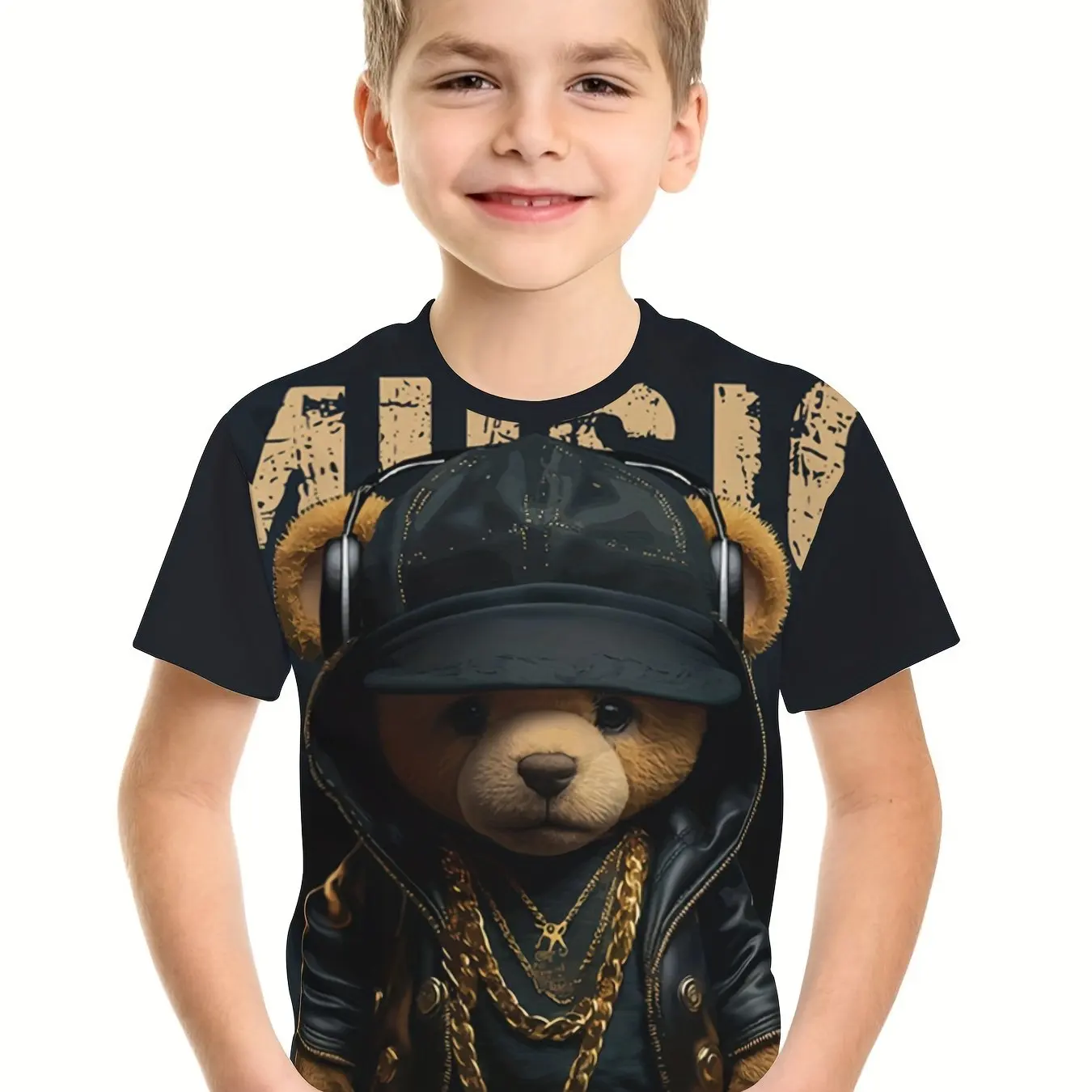 Kids Boys Clothes Short Sleeve Cool Bear Print Children Summer Clothes Boys Tshirt Casual Stylish Girl Clothes O-Neck Child Tops
