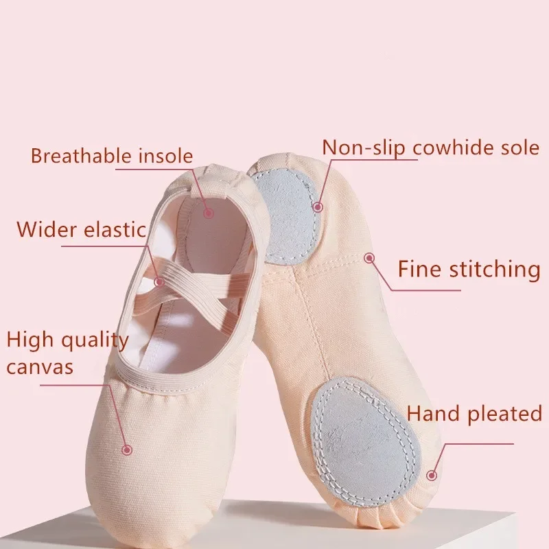 Canvas Flat Ballet Dançando Chinelos para Meninas, Bailarina Prática Sapatos para Mulheres, Sapatos de dança infantil Soft Sole