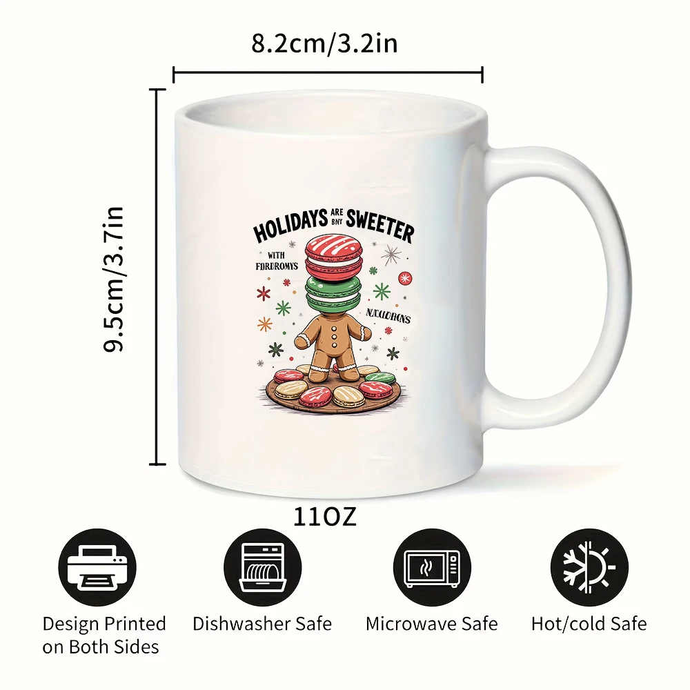 Caneca de 11 onças + desenho animado Gingerbread Man Macaroon Design de Natal + xícara infantil + xícara de café para escritório familiar - presente de Natal